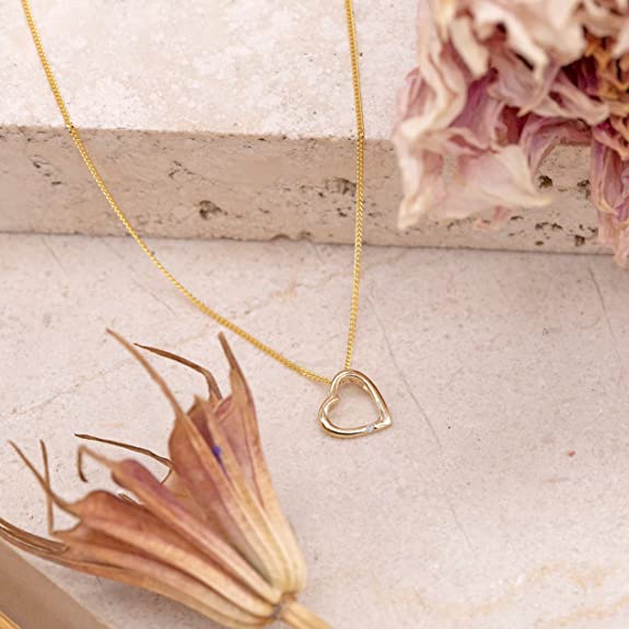 9ct Yellow Gold Diamond Open Heart Slider Pendant Necklace - NiaYou Jewellery