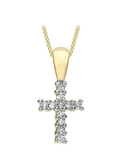 9ct Yellow Gold Diamond Small Cross Pendant Necklace - NiaYou Jewellery