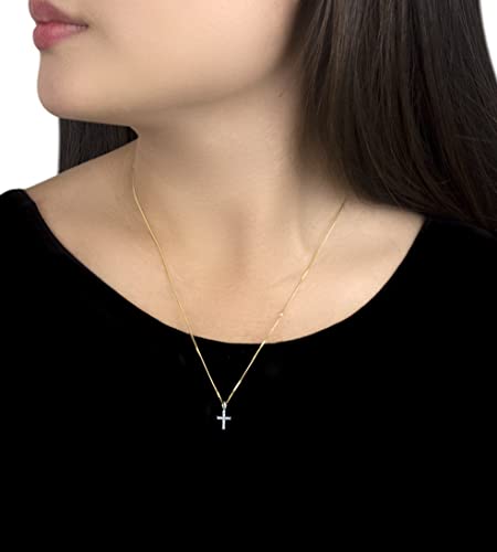 9ct Yellow Gold Diamond Small Cross Pendant Necklace - NiaYou Jewellery