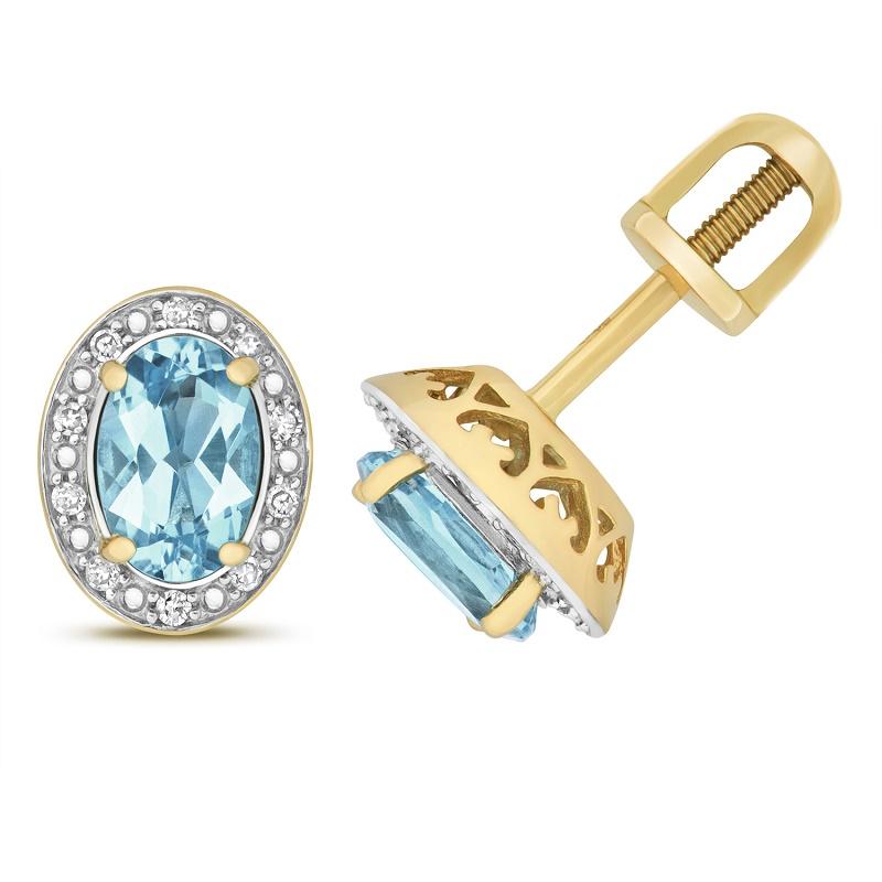 9ct Yellow Gold Diamonds and Blue Topaz Oval Stud Earrings - NiaYou Jewellery
