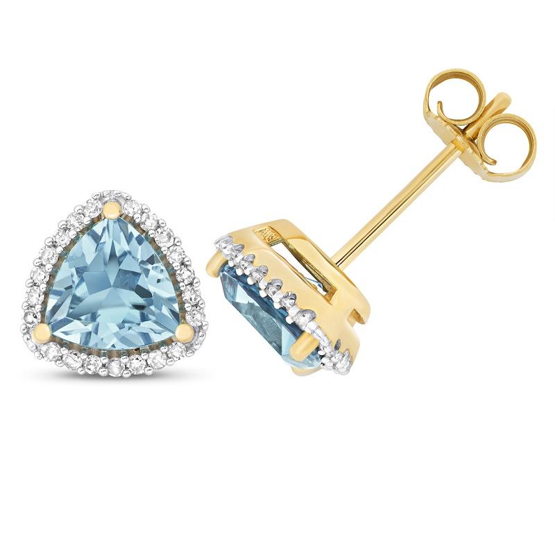 9ct Yellow Gold Diamonds and Swiss Blue Topaz Triangle Stud Earrings - NiaYou Jewellery