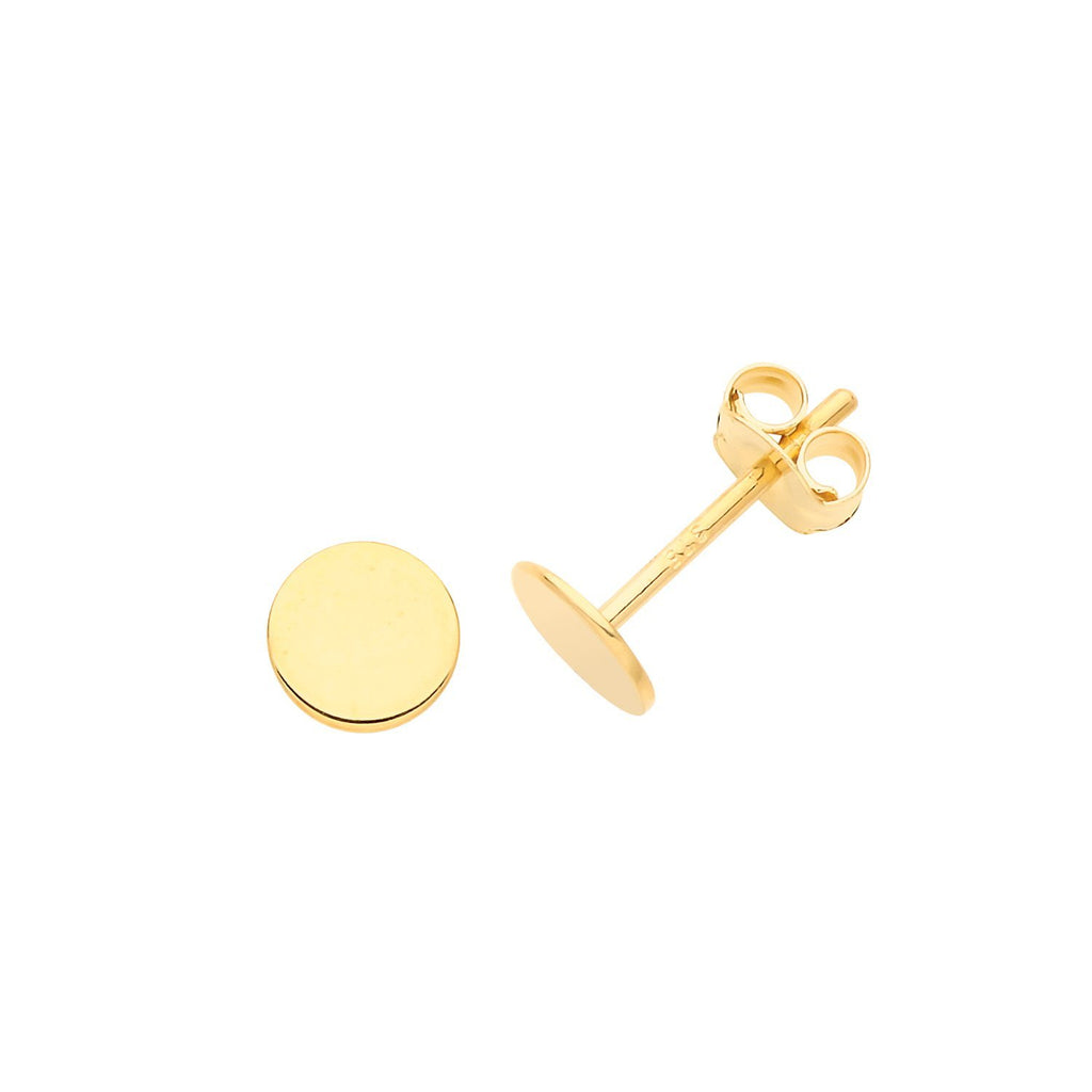 9ct Yellow Gold Disc Stud Earrings 5 MM - NiaYou Jewellery