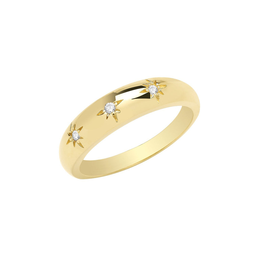 9ct Yellow Gold Dome Band Ring with CZ North Stars - NiaYou Jewellery