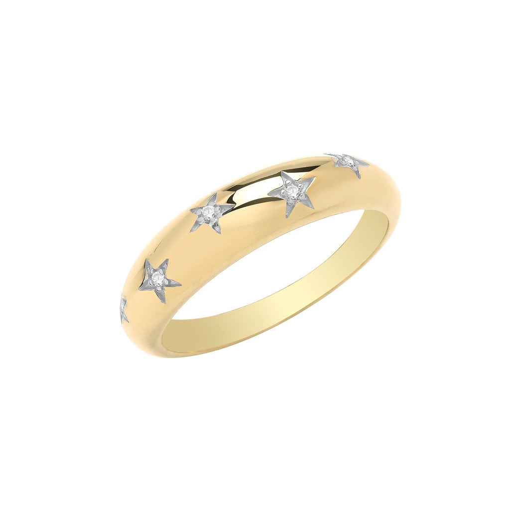 9ct Yellow Gold Dome Band Ring with CZ Stars - NiaYou Jewellery