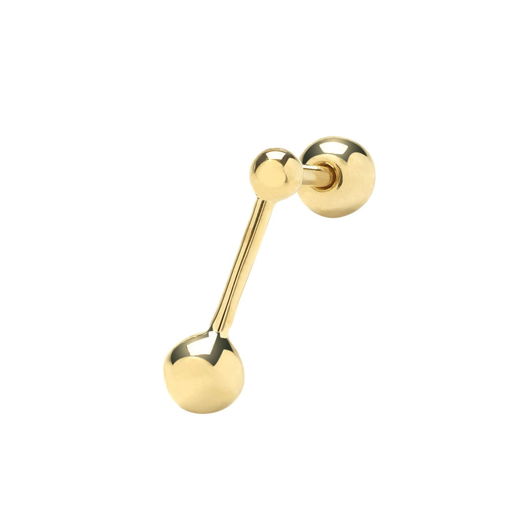 9ct Yellow Gold Double Bead Cartilage Post Stud Earring - NiaYou Jewellery