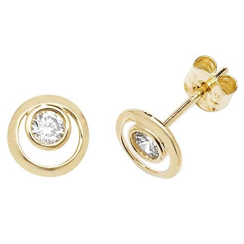 9ct Yellow Gold Double Circle with CZ Stud Earrings - NiaYou Jewellery