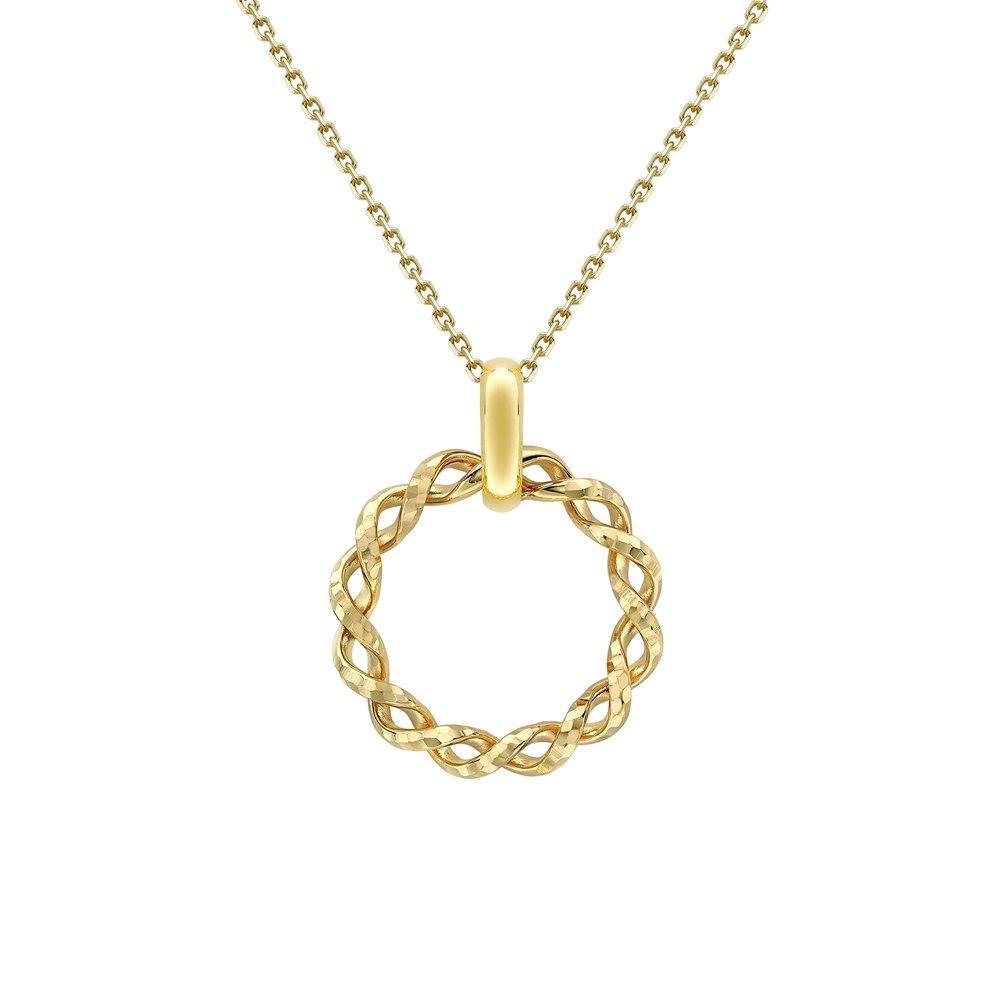 9ct Yellow Gold Double Twist Circle Pendant Necklace - NiaYou Jewellery