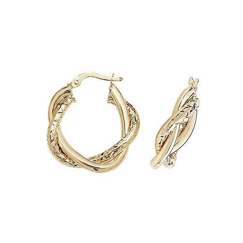 9ct Yellow Gold Double Twist Diamond Cut Hoop Earrings 15 MM - NiaYou Jewellery
