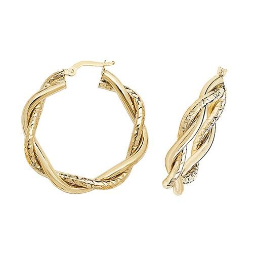 9ct Yellow Gold Double Twist Diamond Cut Hoop Earrings 25 MM - NiaYou Jewellery