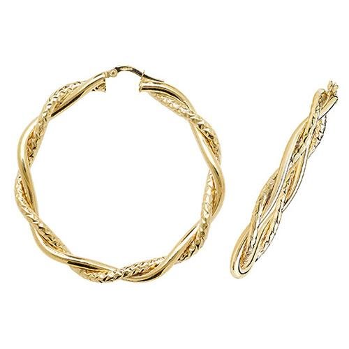 9ct Yellow Gold Double Twist Diamond Cut Hoop Earrings 40 MM - NiaYou Jewellery