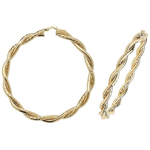 9ct Yellow Gold Double Twist Diamond Cut Hoop Earrings 50 MM - NiaYou Jewellery