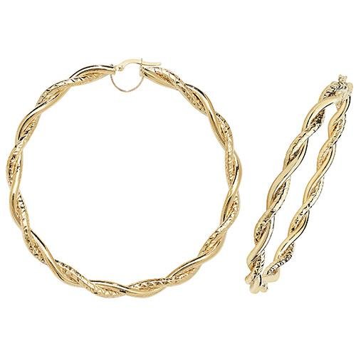 9ct Yellow Gold Double Twist Diamond Cut Hoop Earrings 60 MM - NiaYou Jewellery