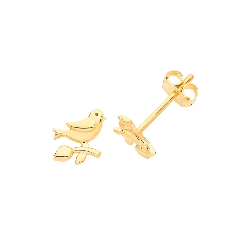 9ct Yellow Gold Dove with Olive Branch Stud Earrings - NiaYou Jewellery