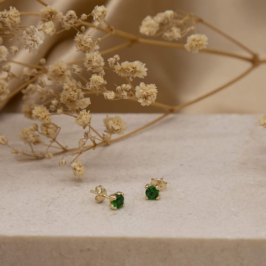 9ct Yellow Gold Emerald CZ May Birthstone Stud Earring - NiaYou Jewellery