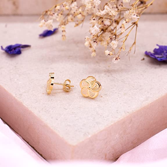 9ct Yellow Gold Fan Flower Stud Earrings - NiaYou Jewellery