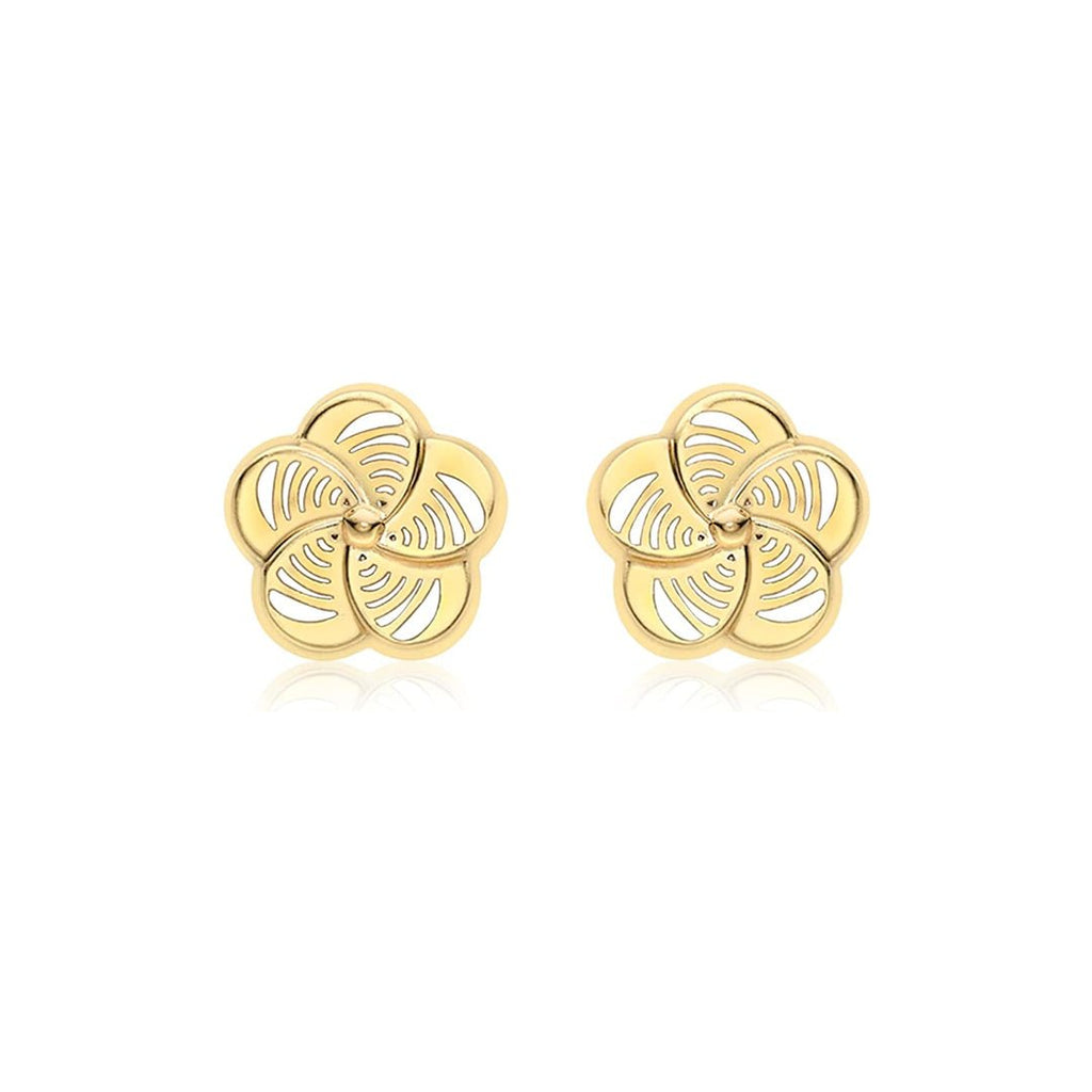 9ct Yellow Gold Fan Flower Stud Earrings - NiaYou Jewellery