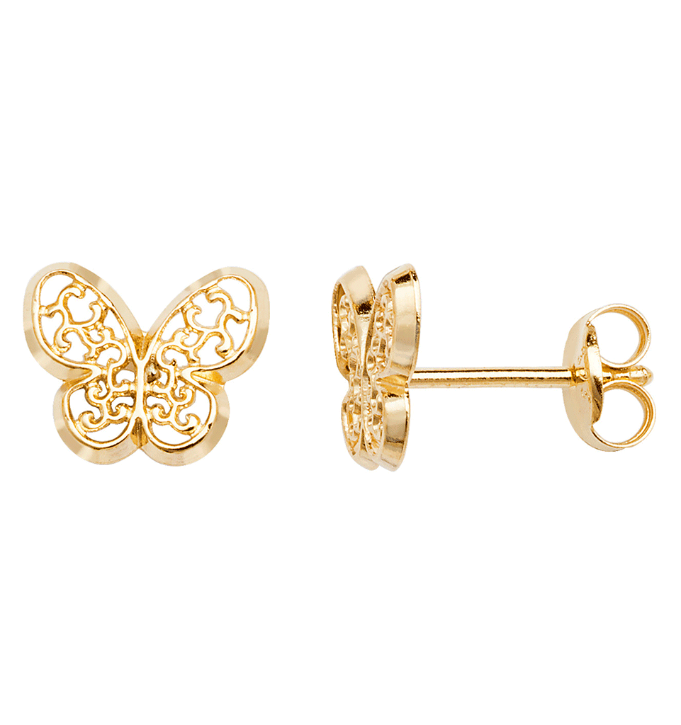 9ct Yellow Gold Fancy Butterfly Stud Earrings - NiaYou Jewellery