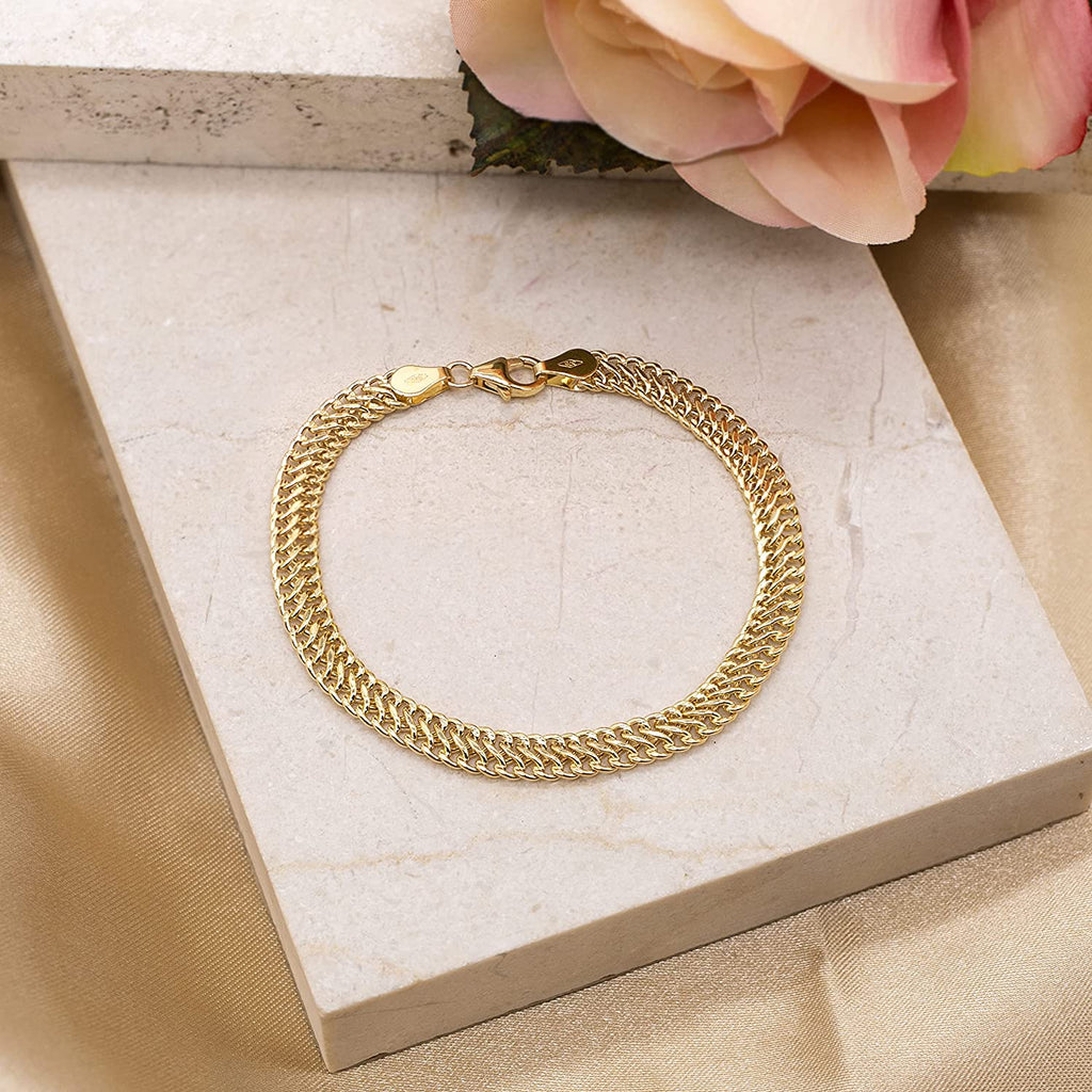 9ct Yellow Gold Fancy Double Flat Curb Bracelet - NiaYou Jewellery
