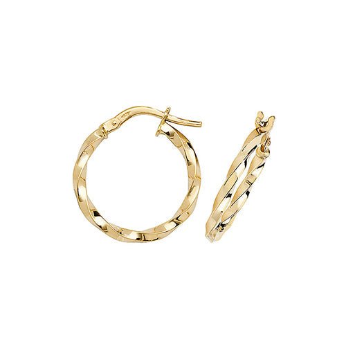 9ct Yellow Gold Fancy Twist Hoop Earrings 15 mm - NiaYou Jewellery