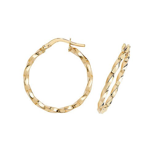 9ct Yellow Gold Fancy Twist Hoop Earrings 20 mm - NiaYou Jewellery