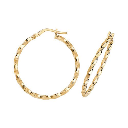 9ct Yellow Gold Fancy Twist Hoop Earrings 25 MM - NiaYou Jewellery