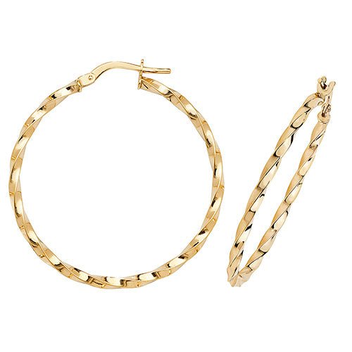 9ct Yellow Gold Fancy Twist Hoop Earrings 30 MM - NiaYou Jewellery