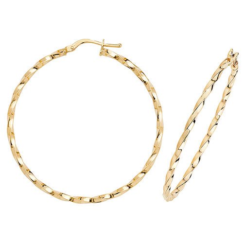 9ct Yellow Gold Fancy Twist Hoop Earrings 40 MM - NiaYou Jewellery