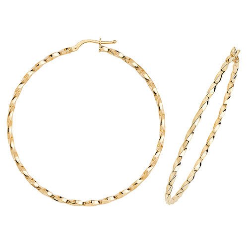 9ct Yellow Gold Fancy Twist Hoop Earrings 50 MM - NiaYou Jewellery