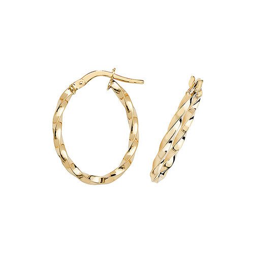 9ct Yellow Gold Fancy Twist Oval Hoop Earrings 18 mm - NiaYou Jewellery