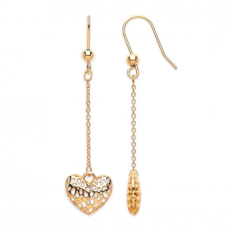 9ct Yellow Gold Filigree Heart Drop Earring - NiaYou Jewellery