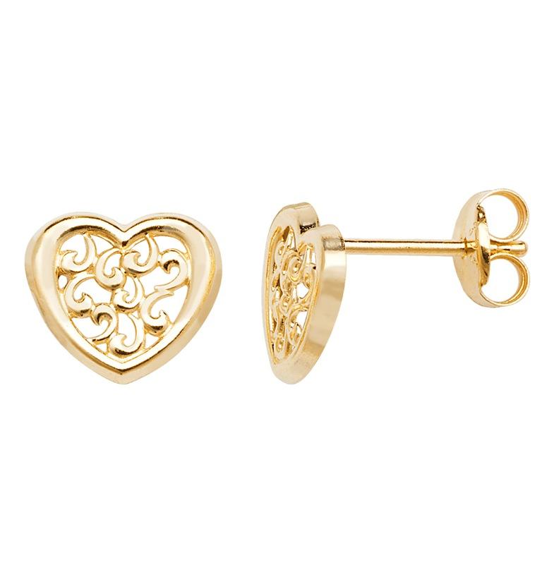 9ct Yellow Gold Filigree Heart Stud Earrings - NiaYou Jewellery