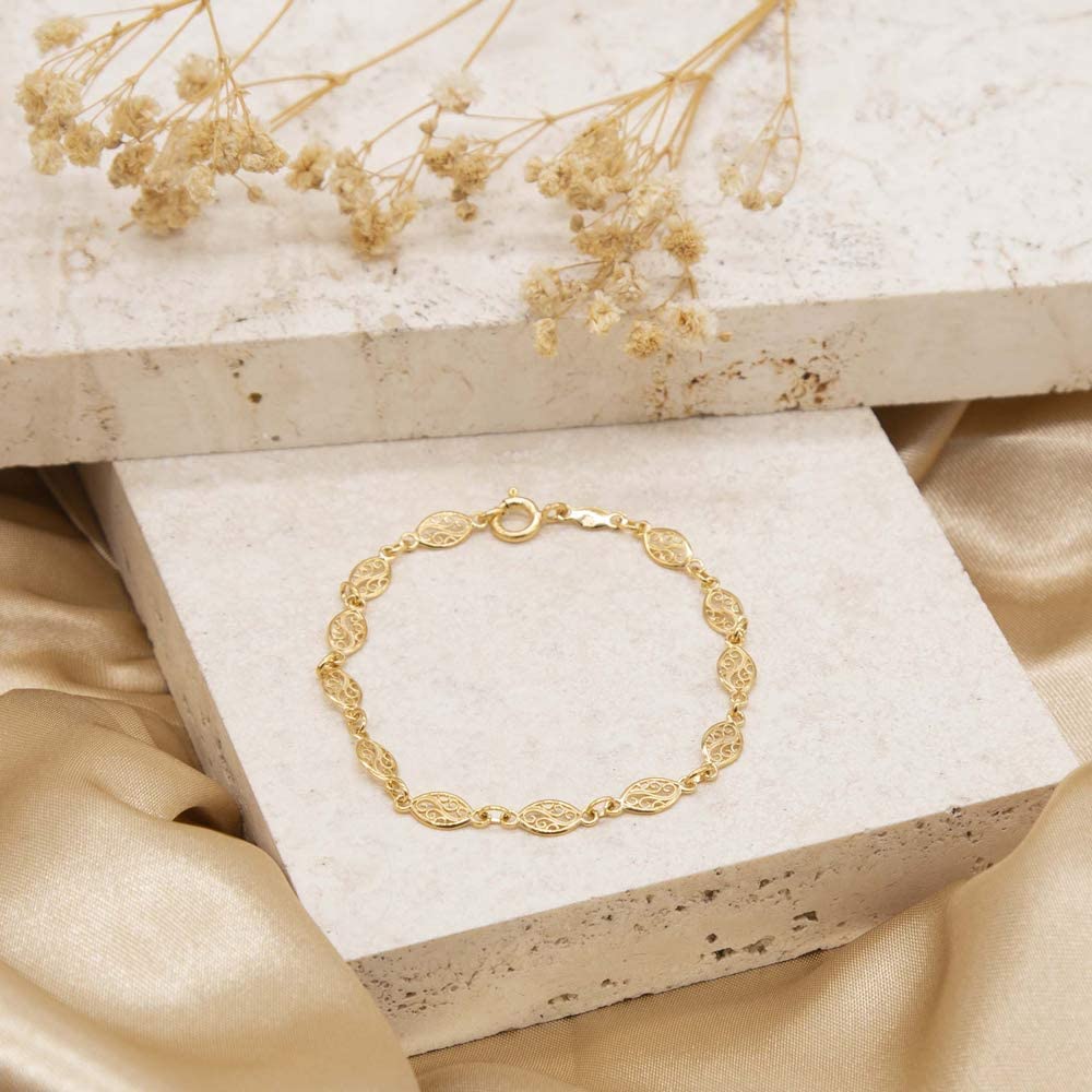 9ct Yellow Gold Filigree Oval Bracelet 18 cm - NiaYou Jewellery