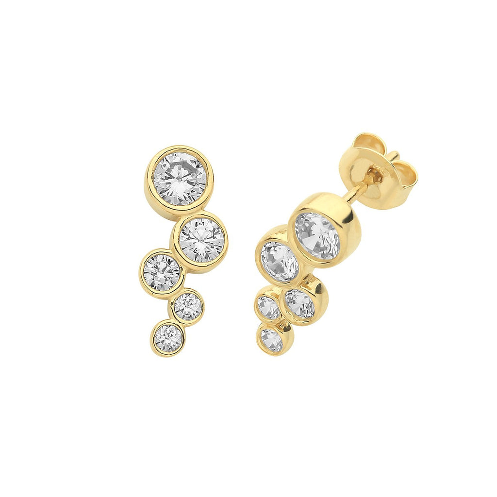 9ct Yellow Gold Five CZ Bezel Stud Earrings - NiaYou Jewellery