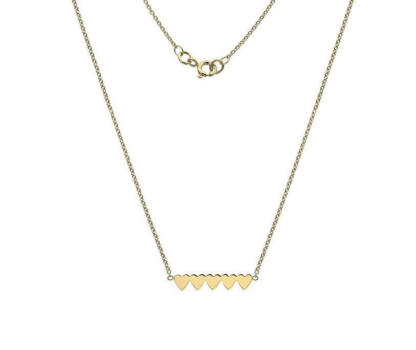 9ct Yellow Gold Five Hearts Bar Necklace - NiaYou Jewellery