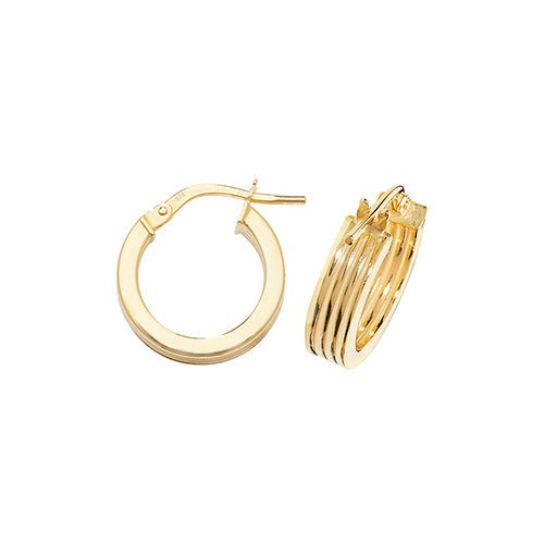 9ct Yellow Gold Flat Ribbed Hoop Earrings 10 MM - NiaYou Jewellery