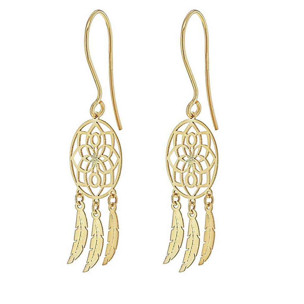9ct Yellow Gold Flower Dream Catcher Drop Earrings - NiaYou Jewellery