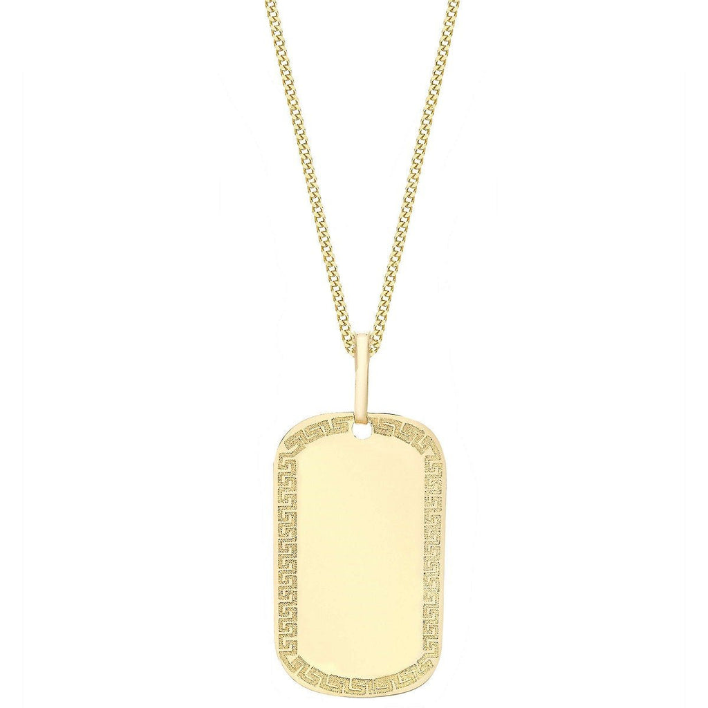 9ct Yellow Gold Grecian Dog Tag Pendant Necklace - NiaYou Jewellery