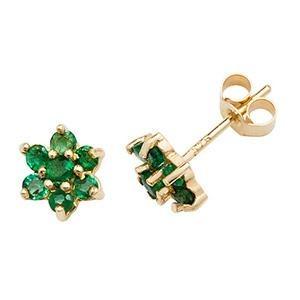 9ct Yellow Gold Green Emerald Flower Stud Earrings - NiaYou Jewellery