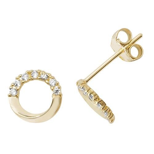 9ct Yellow Gold Half Cubic Zirconia Circle Stud Earrings - NiaYou Jewellery