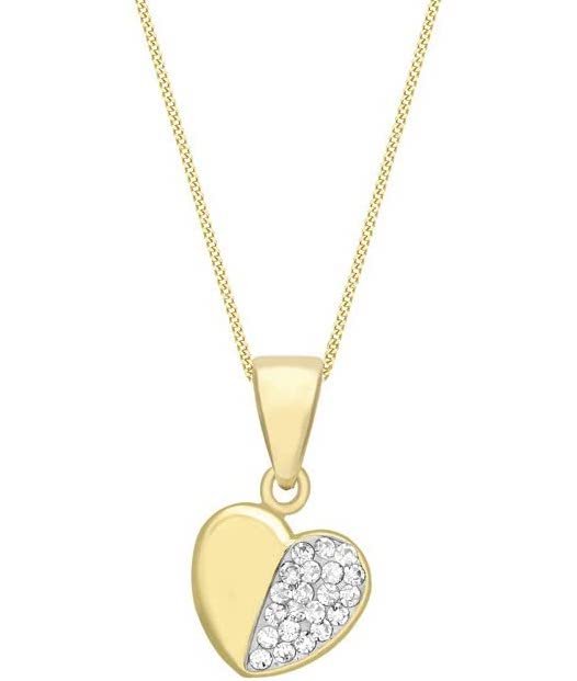 9ct Yellow Gold Half Cubic Zirconia Heart Pendant Necklace - NiaYou Jewellery