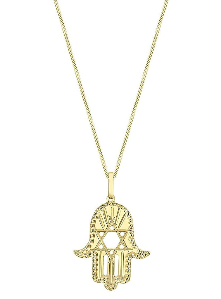 9ct Yellow Gold Hamsa Hand and Star of David Pendant Necklace - NiaYou Jewellery
