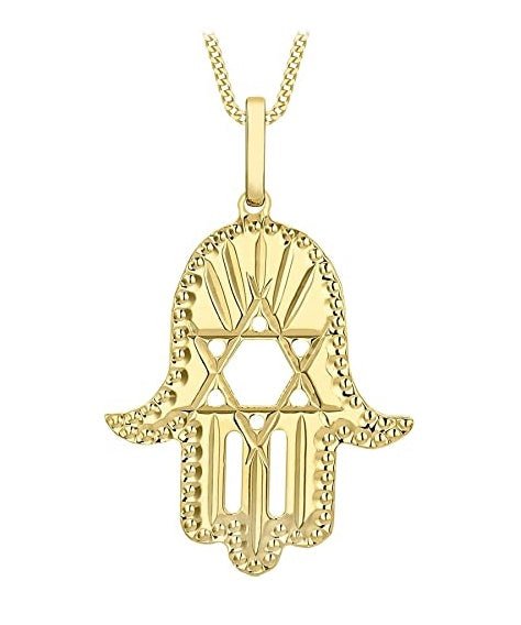 9ct Yellow Gold Hamsa Hand and Star of David Pendant Necklace - NiaYou Jewellery