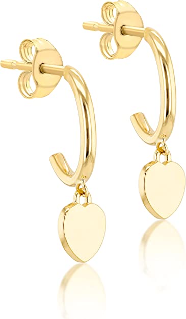 9ct Yellow Gold Heart Charm on Hoop Earrings - NiaYou Jewellery