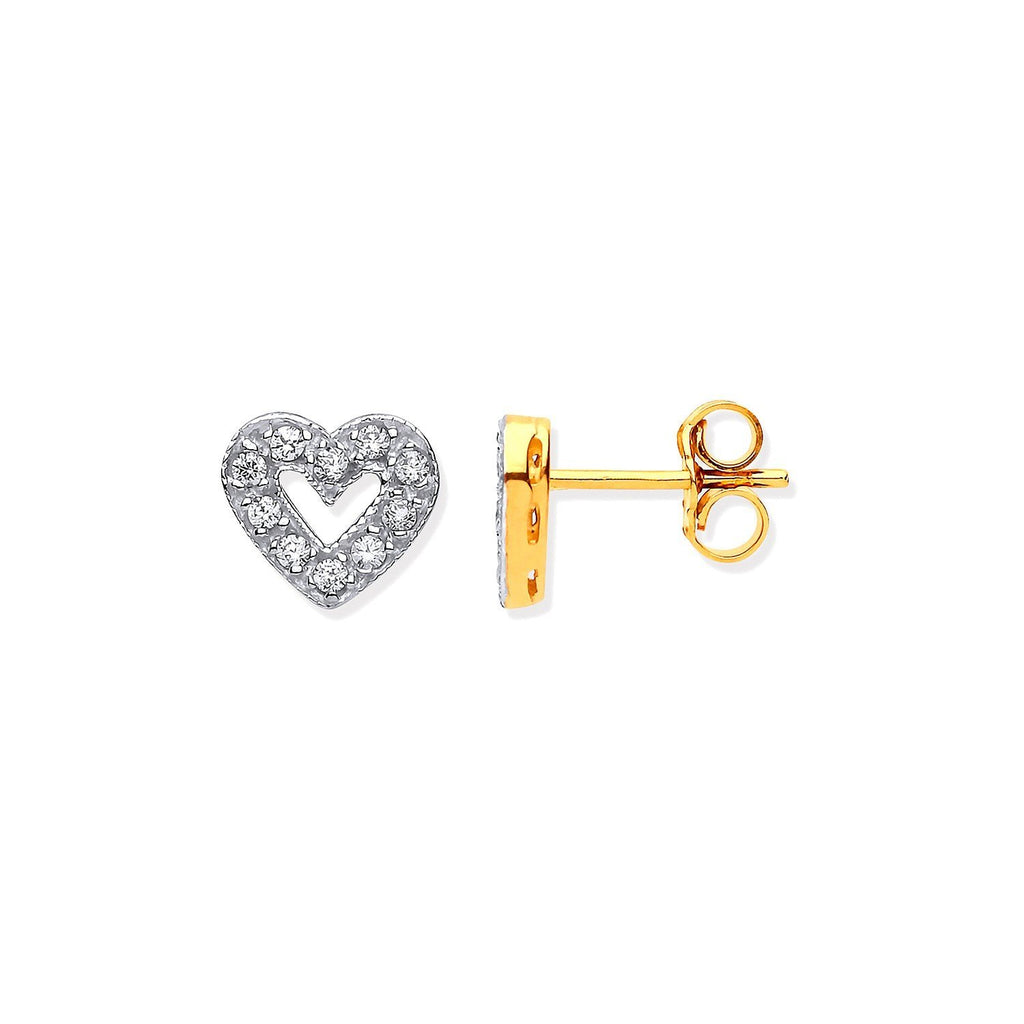9ct Yellow Gold Heart Cubic Zirconia Stud Earrings - NiaYou Jewellery