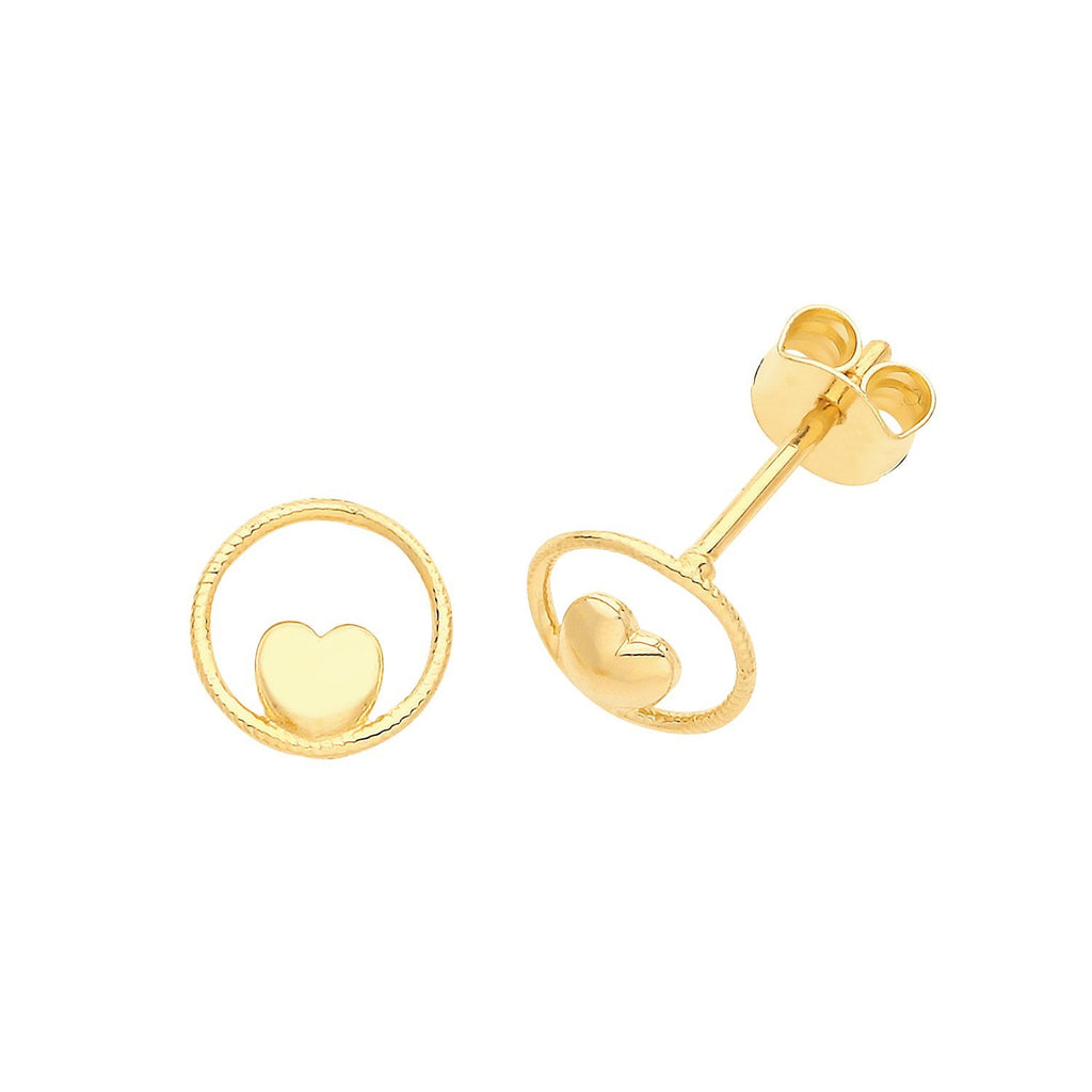 9ct Yellow Gold Heart in Circle Stud Earrings - NiaYou Jewellery