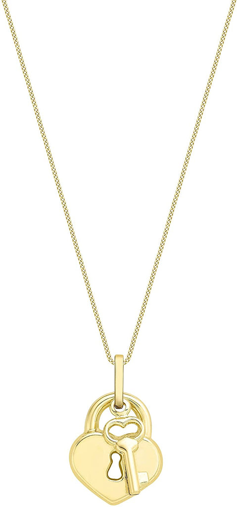9ct Yellow Gold Heart Padlock and Key Pendant Necklace - NiaYou Jewellery