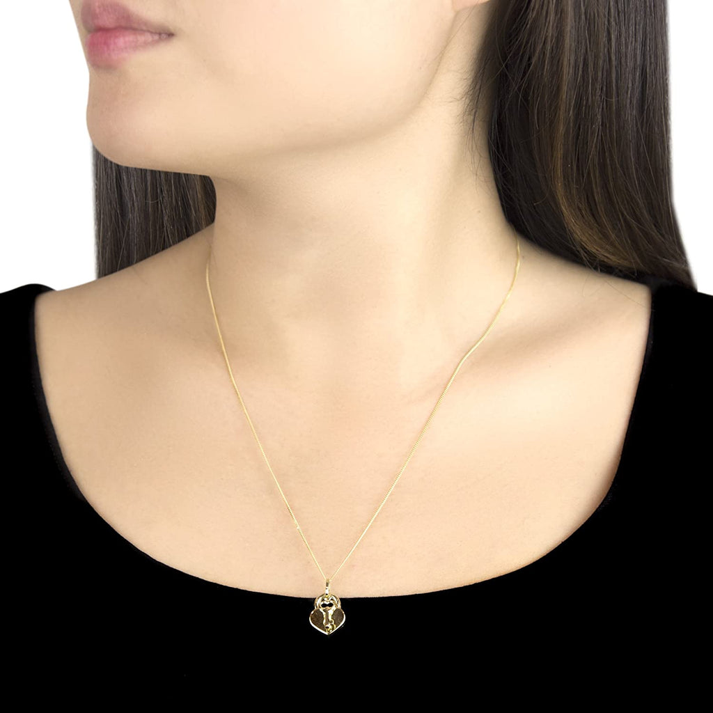 9ct Yellow Gold Heart Padlock and Key Pendant Necklace - NiaYou Jewellery