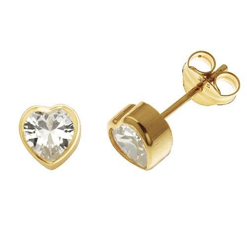 9ct Yellow Gold Heart Stud Earrings with Cubic Zirconia - NiaYou Jewellery
