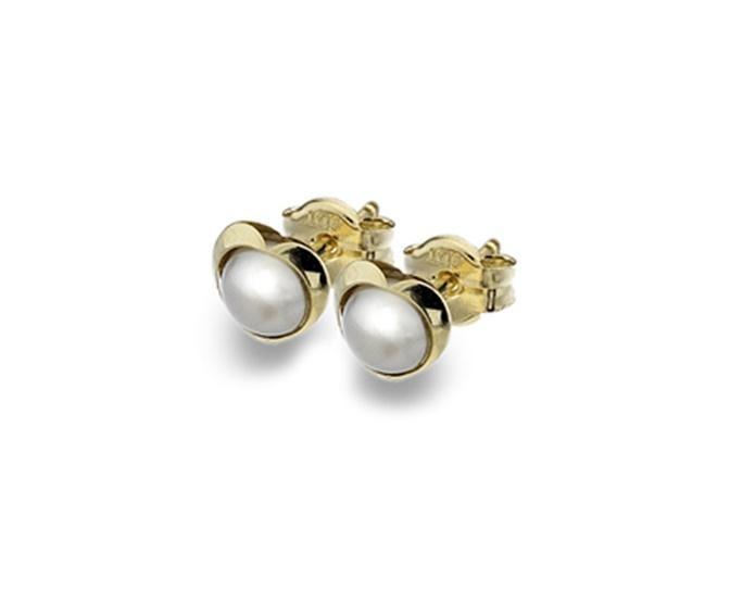 9ct Yellow Gold Heart Stud Earrings with Freshwater Pearls - NiaYou Jewellery