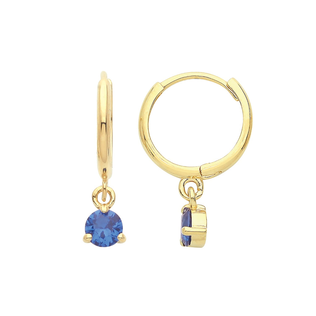 9ct Yellow Gold Hinged Hoop Earrings with Blue Sapphire Cubic Zirconia - NiaYou Jewellery